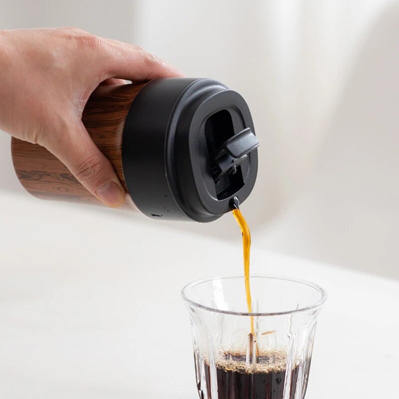 Tasse à café Portable en Grain de bois avec couvercles, gobelet isolé sous vide, tasse Thermos pour garder le café, le thé, chaud et froid, revêtement intérieur en céramique