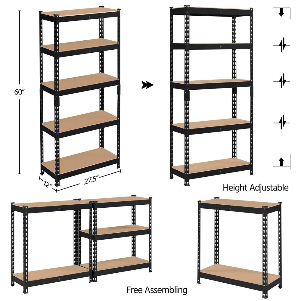 SmileMart Estante de almacenamiento de acero ajustable y sin tornillos de 5 estantes, negro, soporta hasta 330 lb por estante