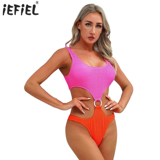 Women's Swimsuit Fashion Cutout Seaside Bodysuit One-Piece U Neck Swimsuit Swimming Bathing Suit Pool Party Swimwear Beachwear