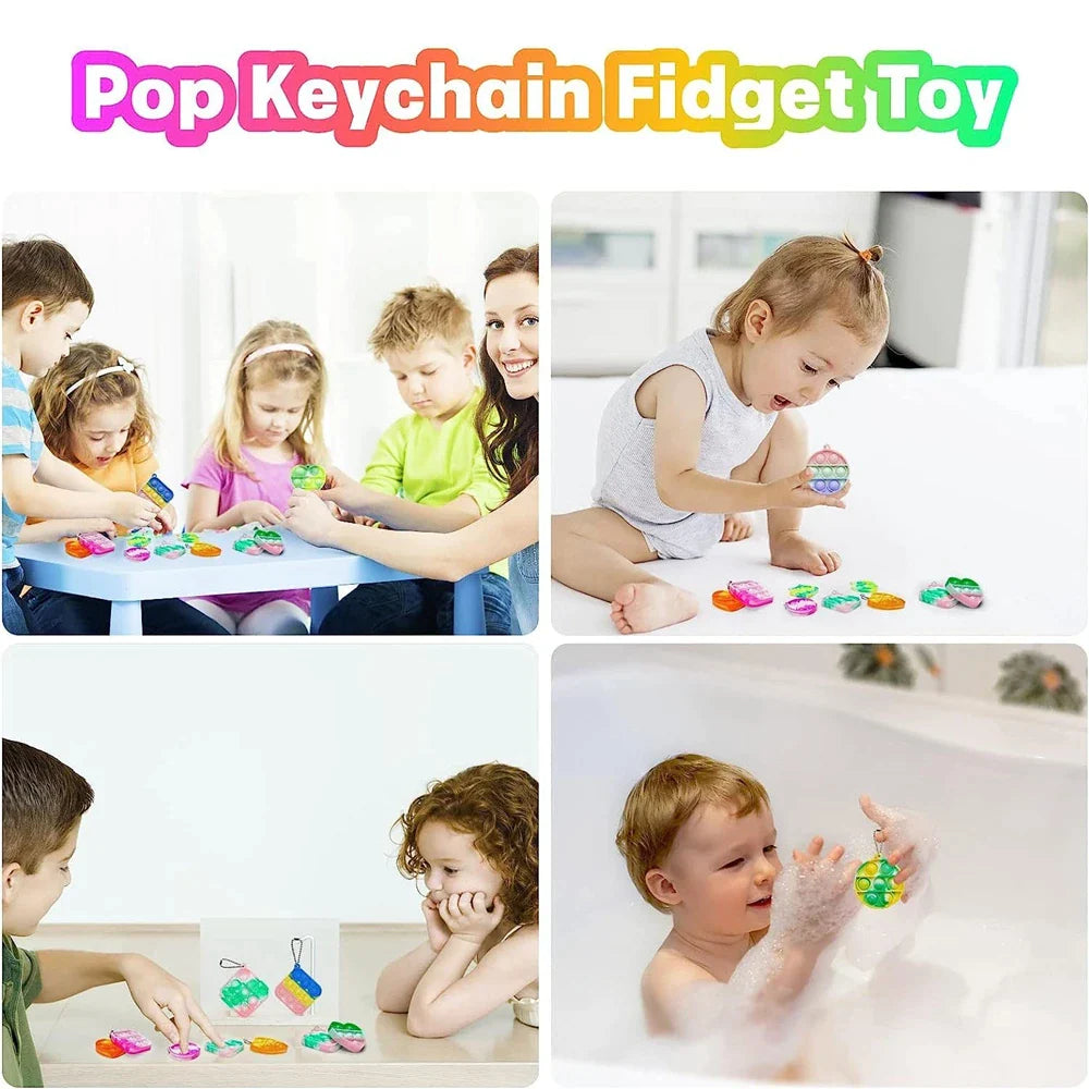 Porte-clés Pop Fidget en 3 formes, 24 pièces, jouets sensoriels relaxants, anti-Stress, cadeau pour fille et garçon