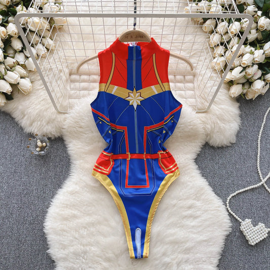 Wanita 2023 Open Crotch  Sexy Bodysuits Women Sleevelss  Elastic Slim Swimsuits Fashion Streetwear  Print Playsuits