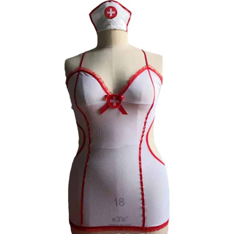 Uniforme d'infirmière de jeu de rôle Sexy à col en v pour femmes, grande taille, dos nu, robe de Lingerie d'infirmière de Cosplay, Costume XXL Fliter