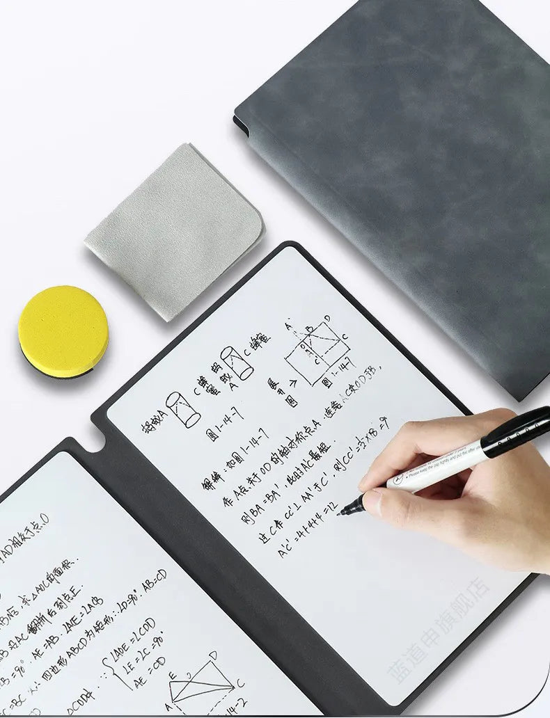 A5 Reusable Whiteboard Notebook Leather Memo Free Whiteboard Pen Erasing Cloth Weekly Planner Portable Stylish Office Notebooks