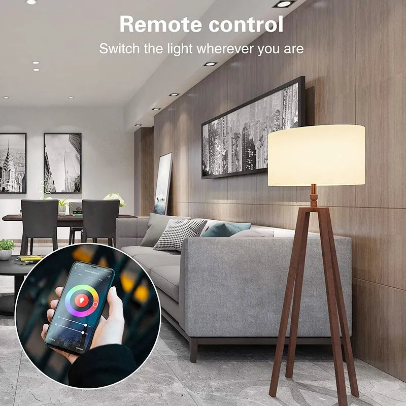 SIXWGH E27 bombilla WiFi 9W lámpara RGB inteligente función de temporizador regulable para el hogar aplicación Cozylife Cotrol compatible con Google Home Alexa