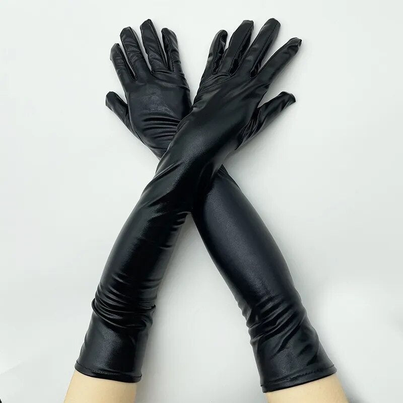 Gants longs de Performance de danse sur poteau enduits de cuir verni pour adultes, accessoires de Costume d'halloween, gants serrés