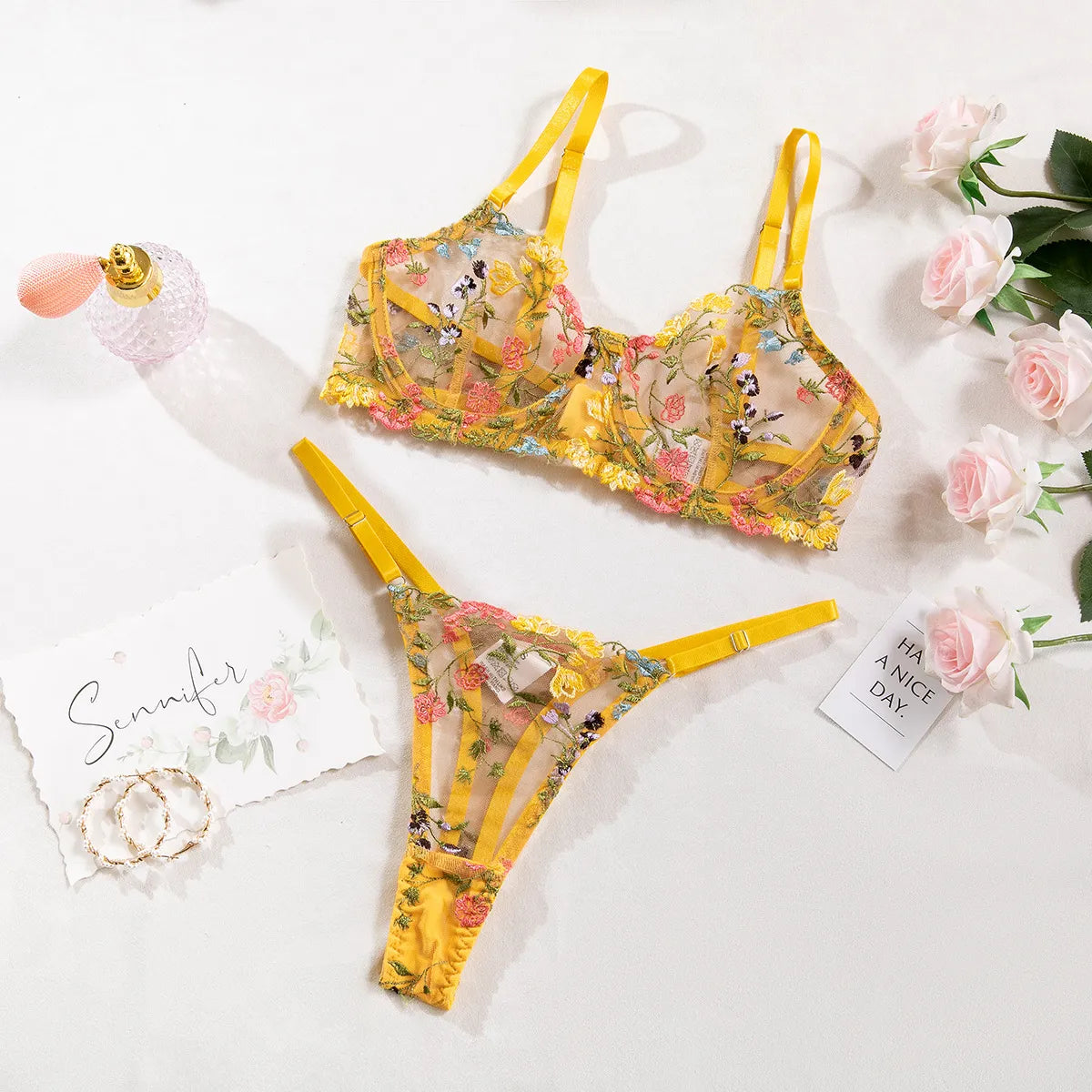 Sexy Lingerie Fancy Lace Set Woman 2 Pieces Transparent Women's Underwear Embroidery  Beautiful Bra And Panty Set