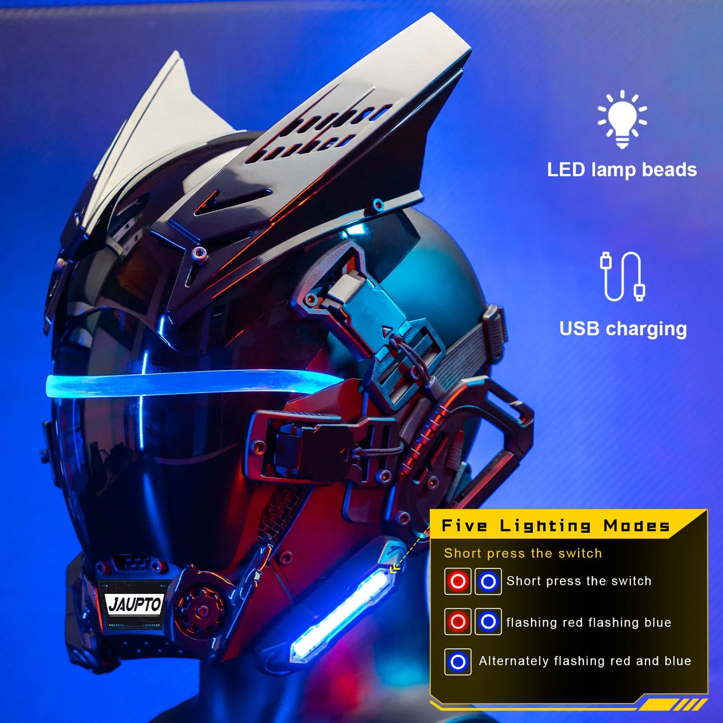 Cyberpunk Mask Cosplay Role Playing Prop Night City Neon Helmet Personalized Army Mechanical Music Festival for Halloween Party