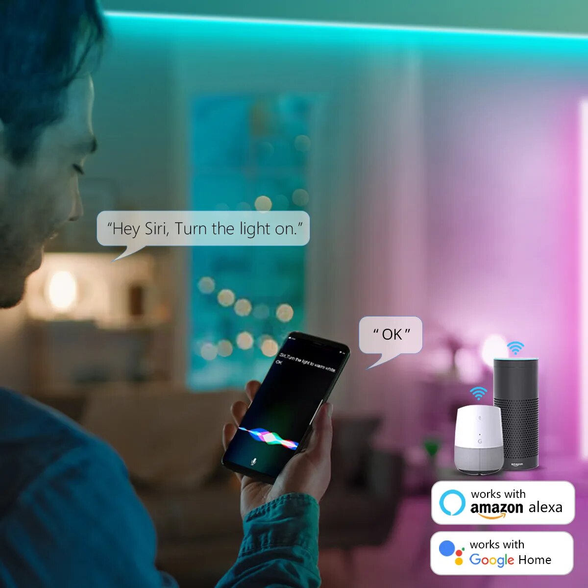 Escanear código configurar Apple Homekit Smart Wifi en casa tira de luces LED RGB 12V lámpara LED inteligente Siri Control de voz Alexa Google Home