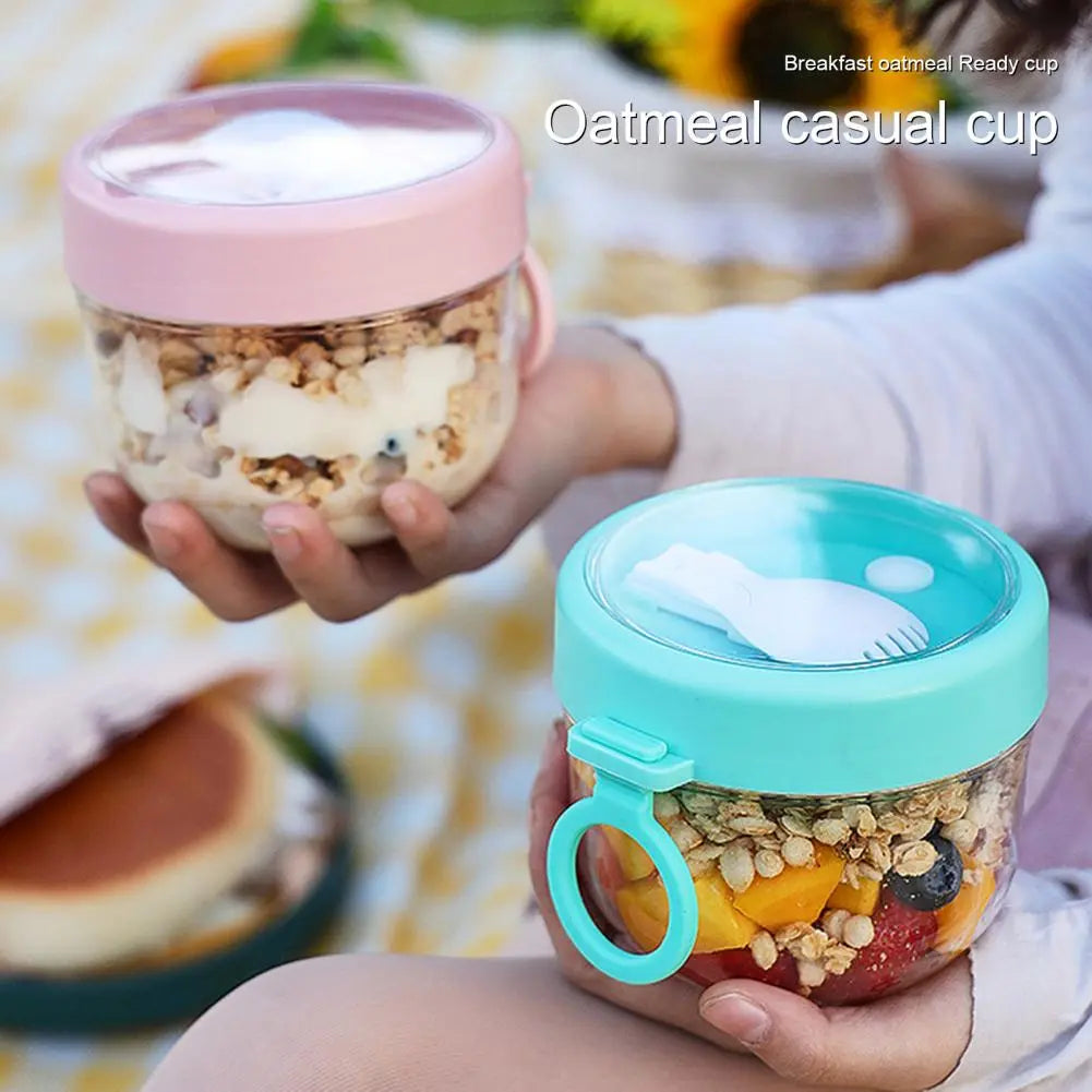 600ml Oatmeal Cup Airtight Lid Thickened with Spoon Food Storage Portable Overnight Yogurt Milk Salad Breakfast Jar Ypgurt Bark