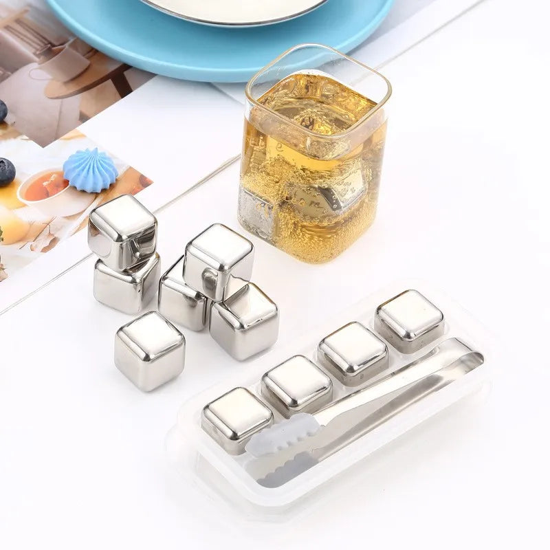 4/6/8 Pcs Stainless Steel Ice Cubes Reusable Ice Ball Cooling Stones Cooling Cube Chilling Rock Party Bar Accessory