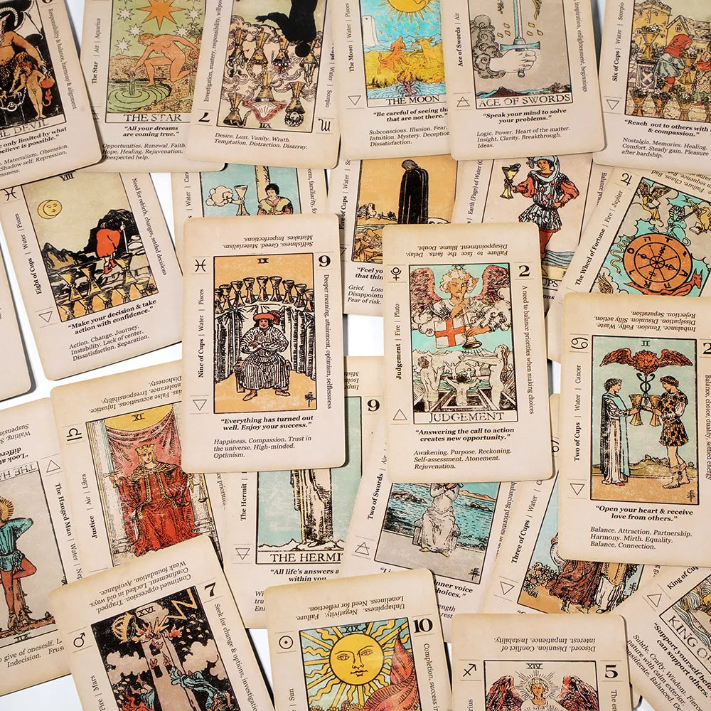 Carte de Tarot avec signification sur eux, mot-clé de Tarot pour débutant, jeu de Tarot antique, apprendre le Tarot, 78 cartes du zodiaque inversé