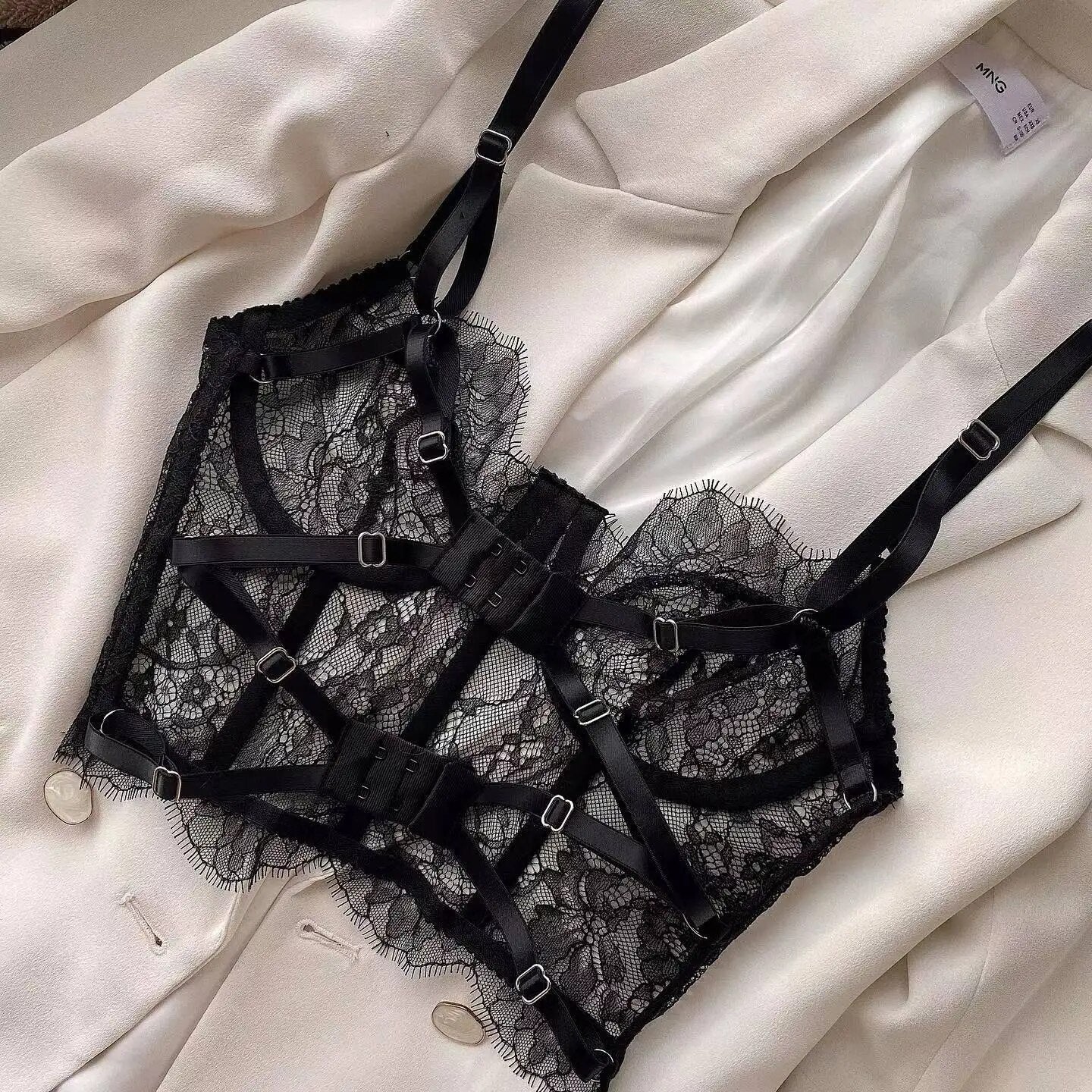 Tenue de Lingerie Sexy, sous-vêtements fantaisie en dentelle, soutien-gorge et culotte érotiques, Transparent, attrayant, ensemble Bilizna, costume sexuel nu