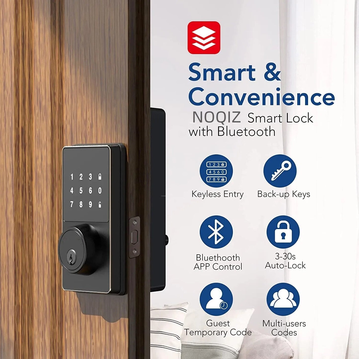 Smart Lock with Bluetooth, Keyless Entry Door Lock with Touchscreen Keypads, Easy to Install, App Unlock, Security Waterproof El