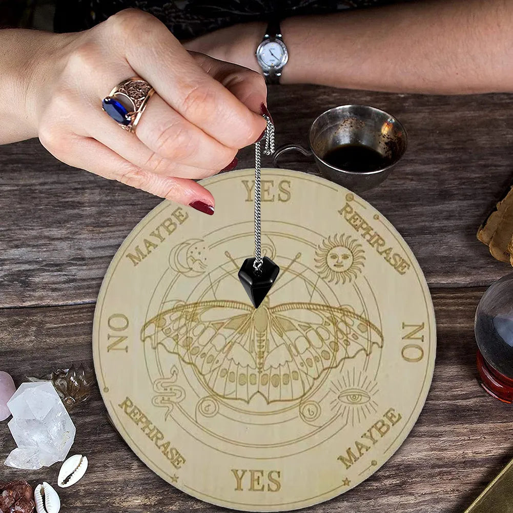 Wooden Divination Pendulum Game Board With Moon Star Divination Energy Carven Plate Healing Meditation Board Altar Ornaments