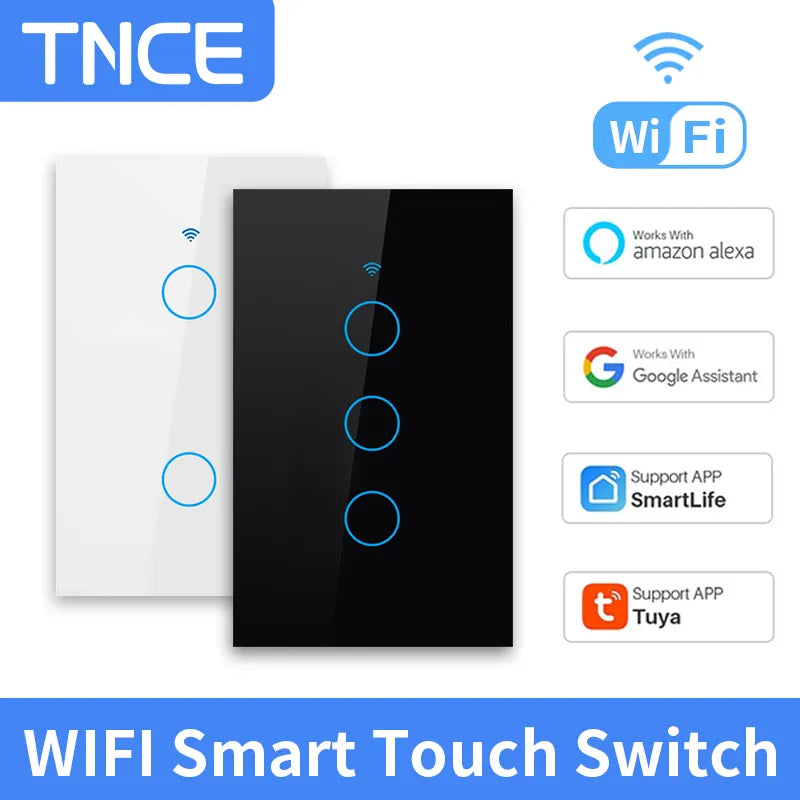 TNCE Tuya US WiFi interrupteur mural intelligent 1/2/3/4 Gang pas de fil neutre capteur tactile commutateurs de lumière LED maison intelligente Alexa Google Home