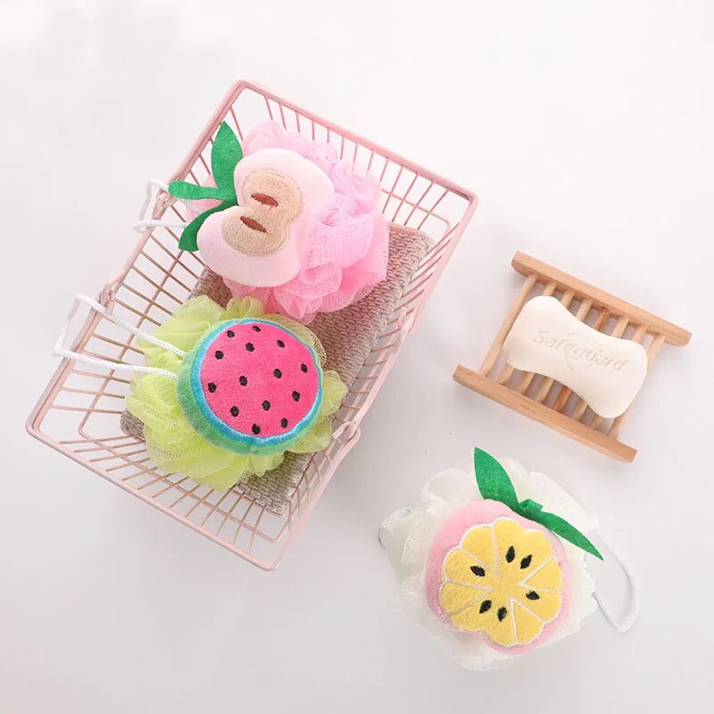 Wisp for Body Shower Bath Ball Scrub Cleaning Body Care and Exfoliants Cartoon Fruit Wholesale Sponge Ball  for Bath