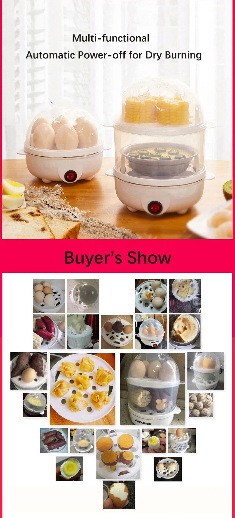 Egg Boiler Double Layers Multifunction Electric Egg Cooker Steamer Corn Milk Steamed Rapid Breakfast Cooking Appliances Kitchen