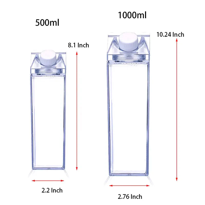 500ml/1000ml Milk Carton Water Bottle Transparent Plastic Portable Clear Box For Juice Tea Milk Bottles Drinking Cup BPA Free