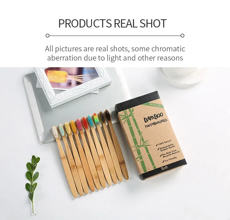 Cross Border Single Bamboo Toothbrush Set Natural Bamboo Toothbrush Tablet Set Ten Pack Bamboo Products Toothbrush