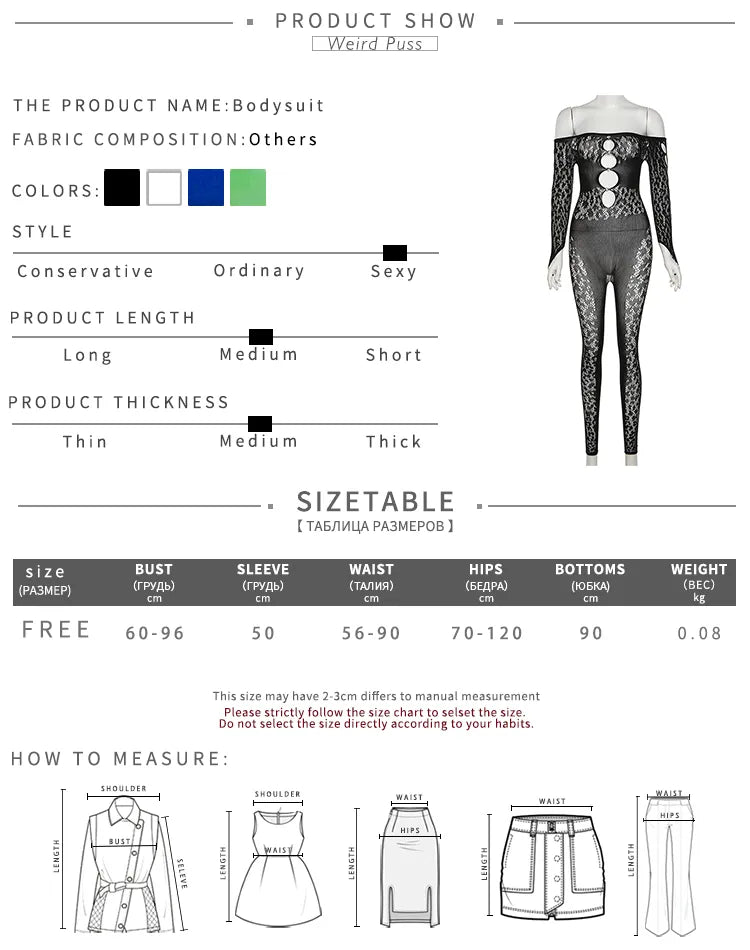 Weird Puss Sexy See Through Jumpsuits Hollow Thin Long Sleeve Fashion Chic Rhinestones Elastic Skinny Workout Midnight Clubwear