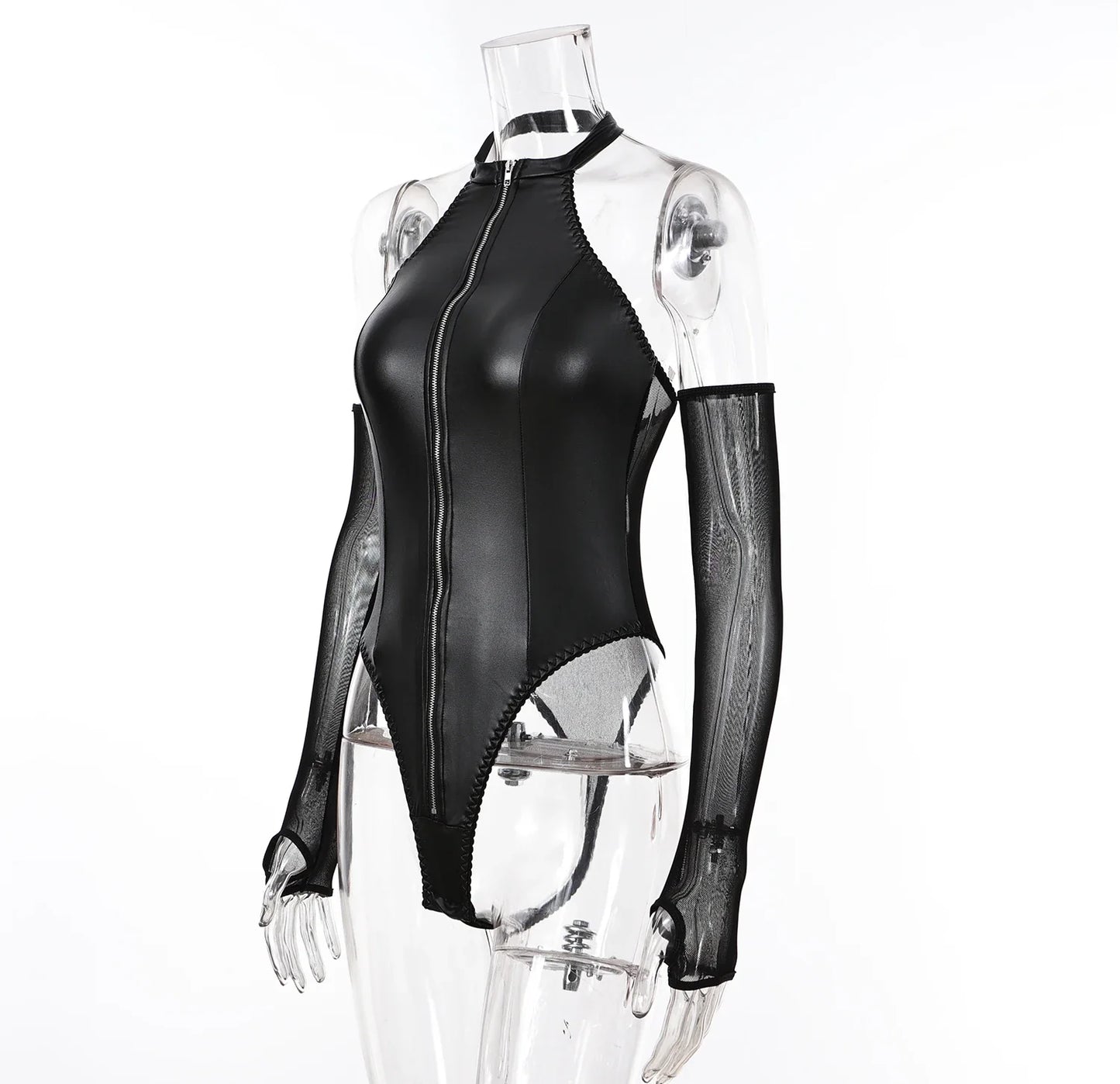 Wanita Latex Women's Bodysuit With Sleeves Fantasy Rubber Zip Tops Sissy Night Club Baddie Outfit Silicone Female Bodysuit