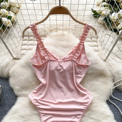 Floral Lace Bodysuits Summer Strap Sleeveless Ruffles Slim Mesh Rompers 2023 Fashion Backless Sexy Underwear Playsuits Wanita