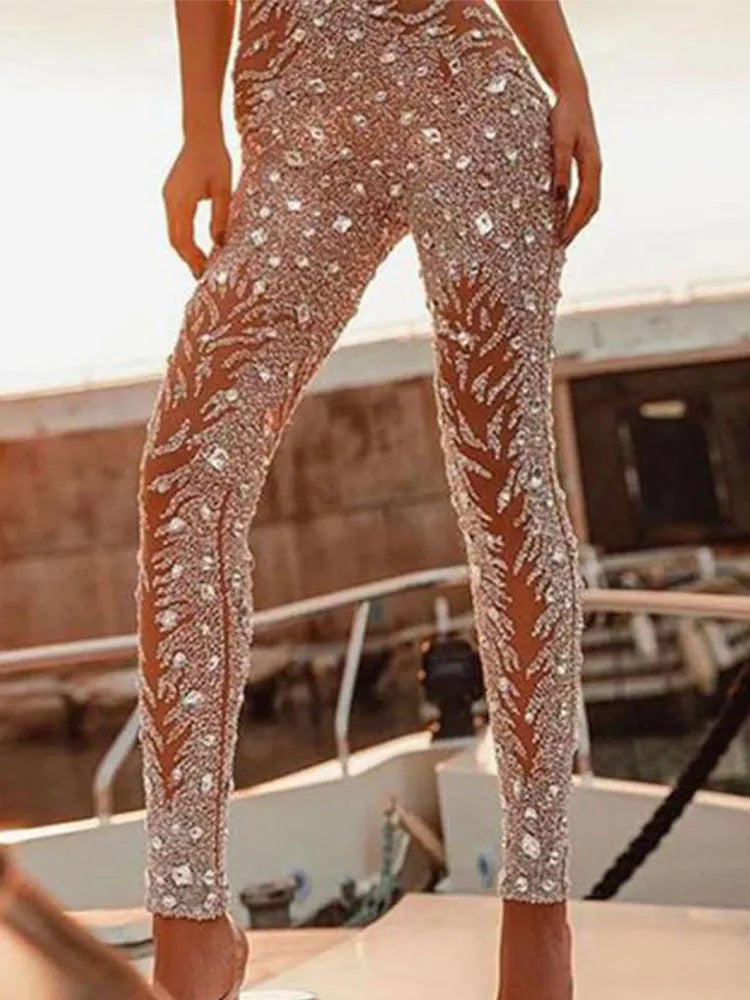 2023 Summer Women's Wear Independent Station Sprinkle Gold Sexy Sleeveless Pants Jumpsuit Women Bodysuit