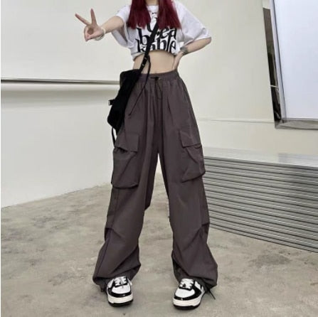 Y2K Women Streetwear Techwear Cargo Korean Harajuku Baggy Parachute Pants for Men Sweatpants Wide Leg Joggers Trousers Clothes