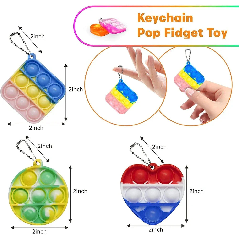 Porte-clés Pop Fidget en 3 formes, 24 pièces, jouets sensoriels relaxants, anti-Stress, cadeau pour fille et garçon