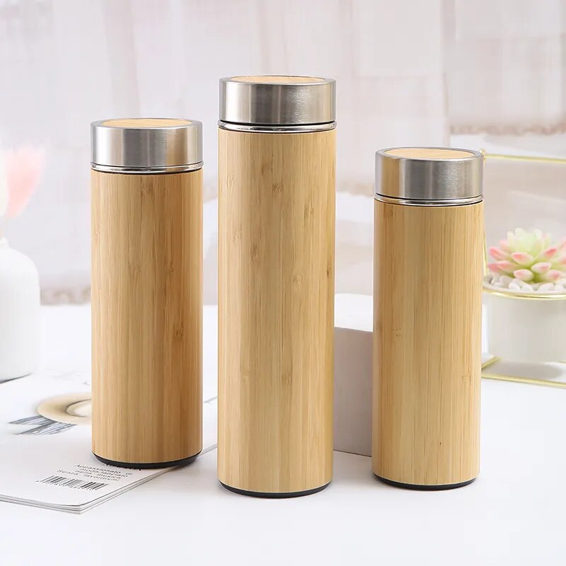 300ml-500ml Creative Bamboo Thermos Bottle Stainless Steel Water Bottles Vacuum Flask Portable Coffee Thermos Cup Customize Logo