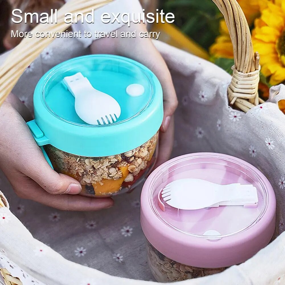 600ml Oatmeal Cup Airtight Lid Thickened with Spoon Food Storage Portable Overnight Yogurt Milk Salad Breakfast Jar Ypgurt Bark