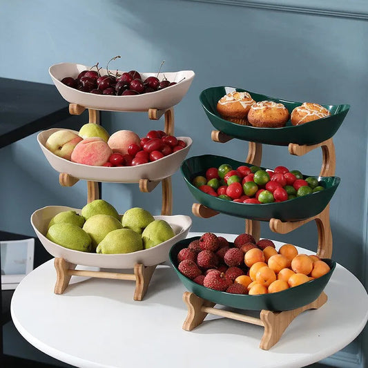 Assiettes de Table, vaisselle de cuisine, bol à fruits avec sols, plateaux à gâteaux et bonbons cloisonnés, vaisselle en bois