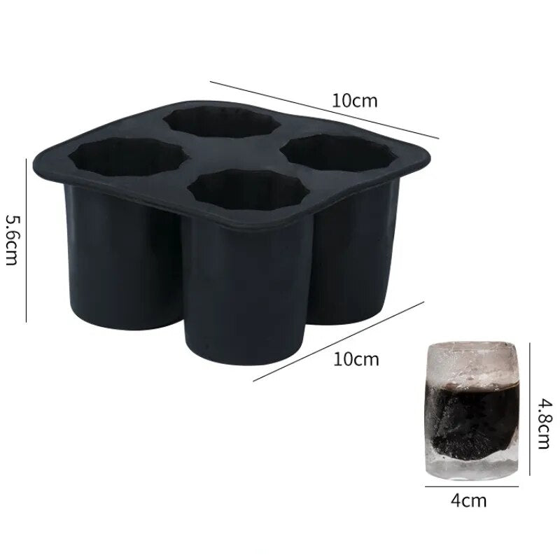 4 Grids Ice Cup Mold Silicone Ice Cube Tray Ice Mould Ice Shot Glass Mold Ice Maker Summer Drinking Tool Ice Cube Maker Mold