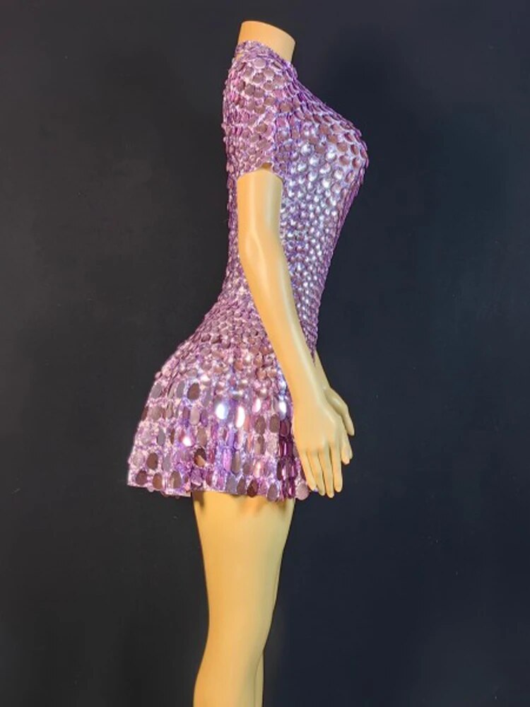 Justaucorps Sexy pour boîte de nuit, Mini robe à paillettes brillantes, Costume de célébration avec strass, body d'anniversaire, robes argentées, 2023