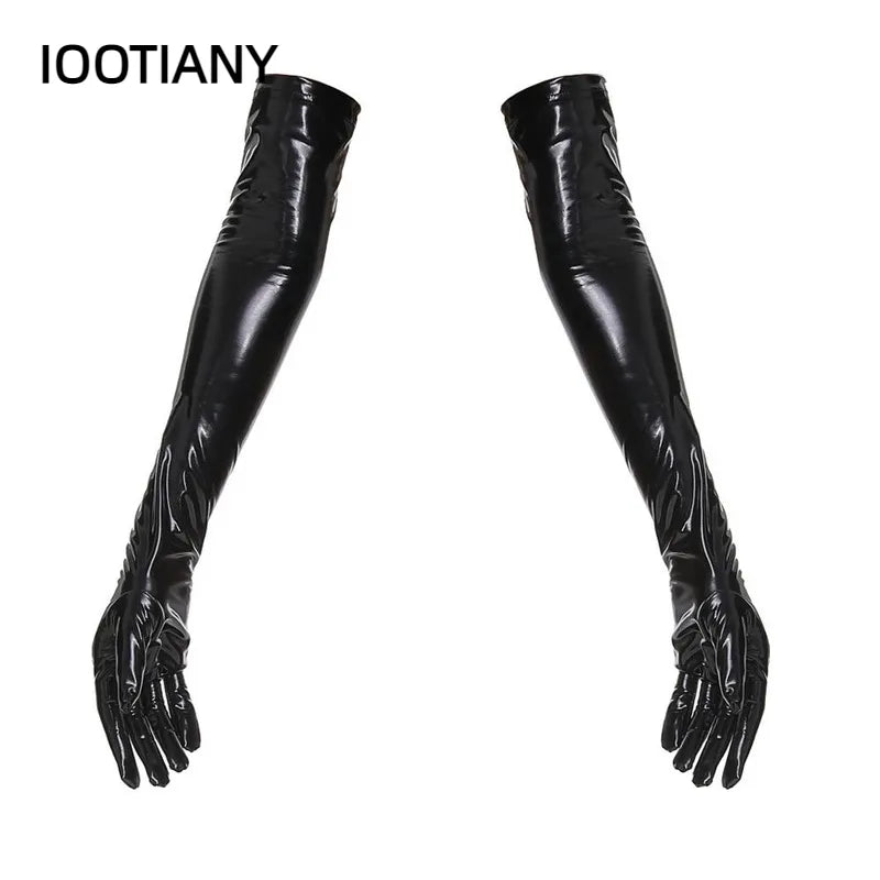 Gants de danse Sexy Wetlook Punk Rock Hip Hop Jazz Disco, en cuir, longs et moulants, mitaines métalliques brillantes, accessoire de Cosplay