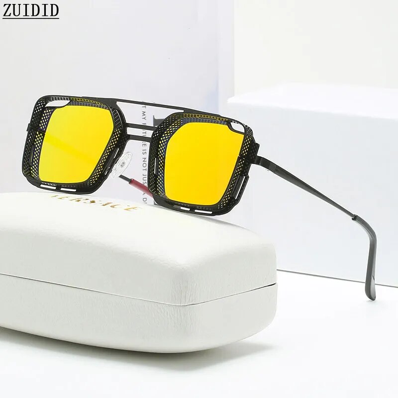 Yellow Square Punk Sunglasses For Men 2022 Steampunk Fashion Glasses Women Luxury Retro Shades Vintage Polar Oculos Gafas De Sol