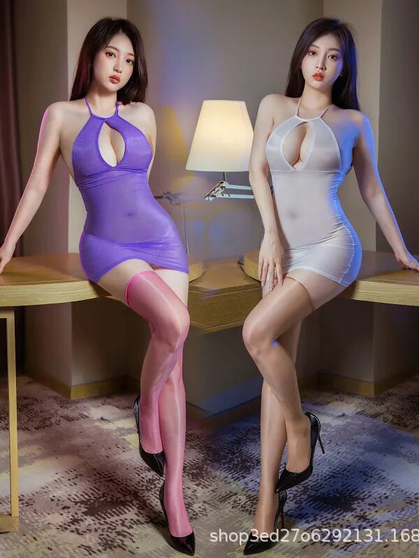 WOMENGAGA Purple Fashion Women Mini Dress Slim Hip Thin Mesh transparent Student Sexy Women Dress Sweet Women 2023 Summer HIC8