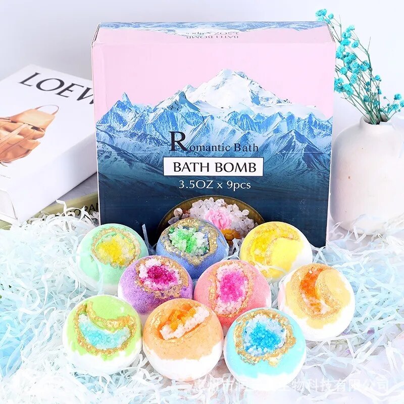 9 pièces Bombe De Bain boule De sel De Bain fleur séchée facilité Tension huile essentielle naturelle bulle gonflable Explosion boule De Bain pour baignoire