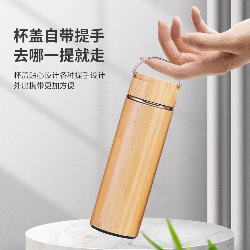 Eco-friendly Thermos Water Bottles, Stainless Steel Coffee Thermal Mugs, Creative Natural Bamboo