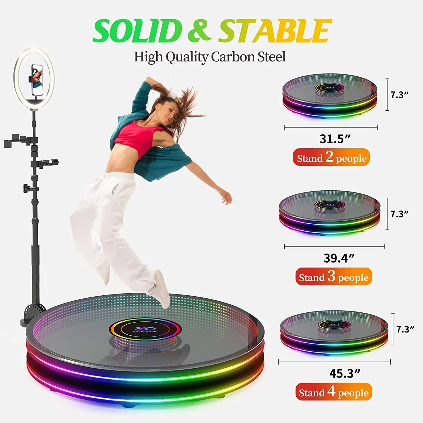 DHL Free Drop Shipping 60cm 80cm 100cm 115cm Big Full Body Led Spin Slow Motion Automatic 360 Degree Photo Booth With Ring Light