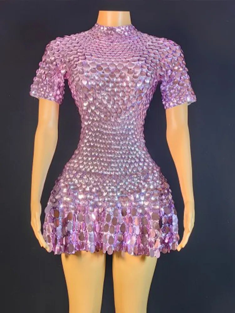 Justaucorps Sexy pour boîte de nuit, Mini robe à paillettes brillantes, Costume de célébration avec strass, body d'anniversaire, robes argentées, 2023