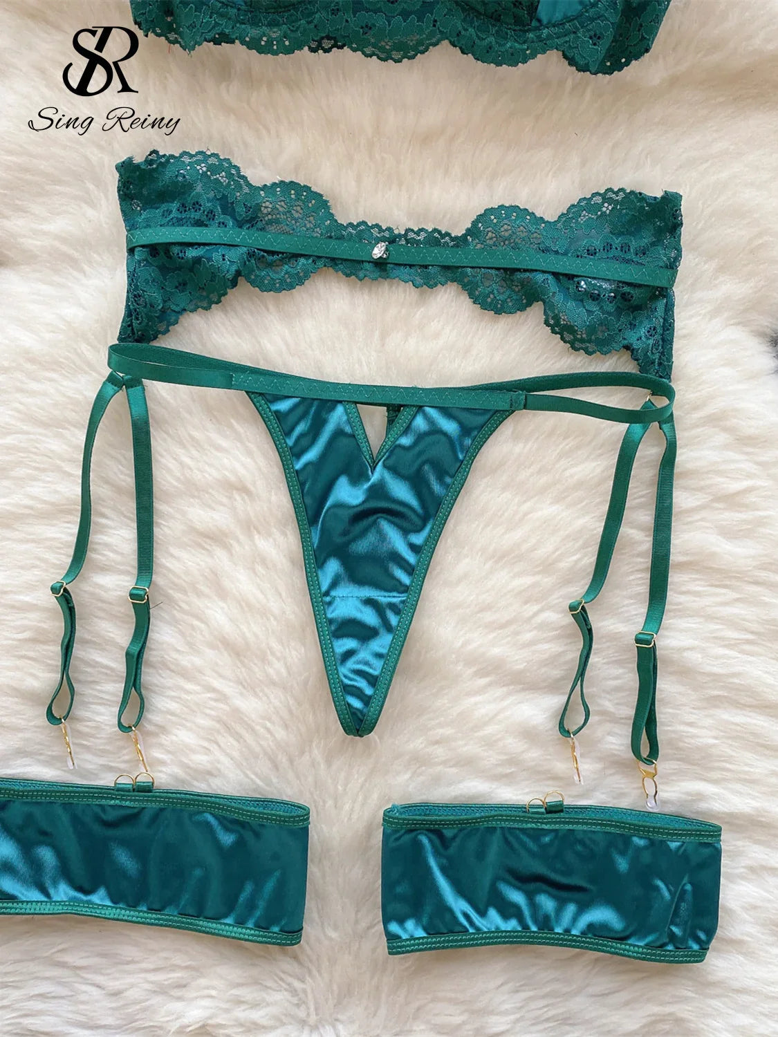 Wanita – vêtements de nuit brodés en maille et dentelle, trois pièces, bretelles, Mini soutien-gorge + jarretelles + tongs, ensemble de sous-vêtements Sexy, 2023