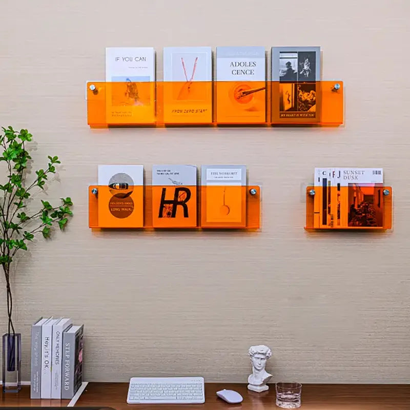 12 Color Acrylic Brochure Holder Wall Mount Magazine Rack Pamphlet Stand Floating Bookshelves Hang Display Literature Organizer