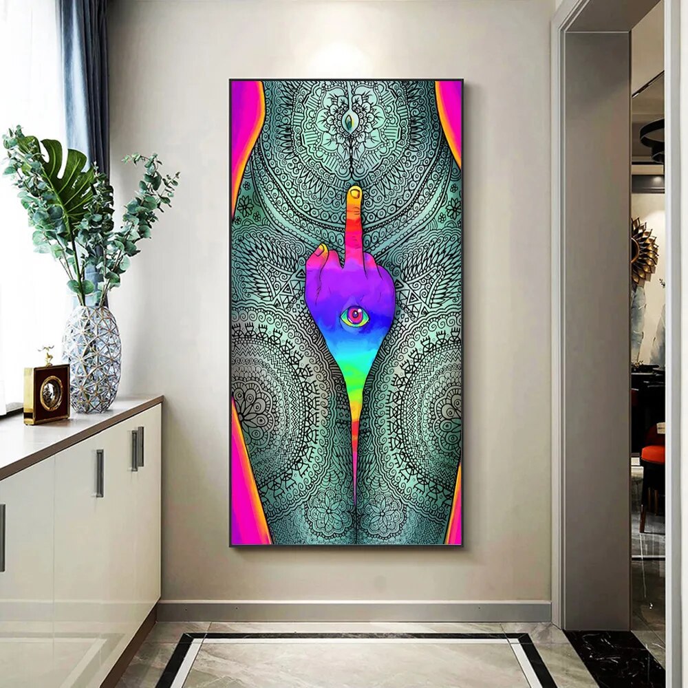 Abstract Thigh Hand Eye Canvas Painting Psychedelic Visual Poster Bedroom Living Room Home Decor Mural(No Frame)