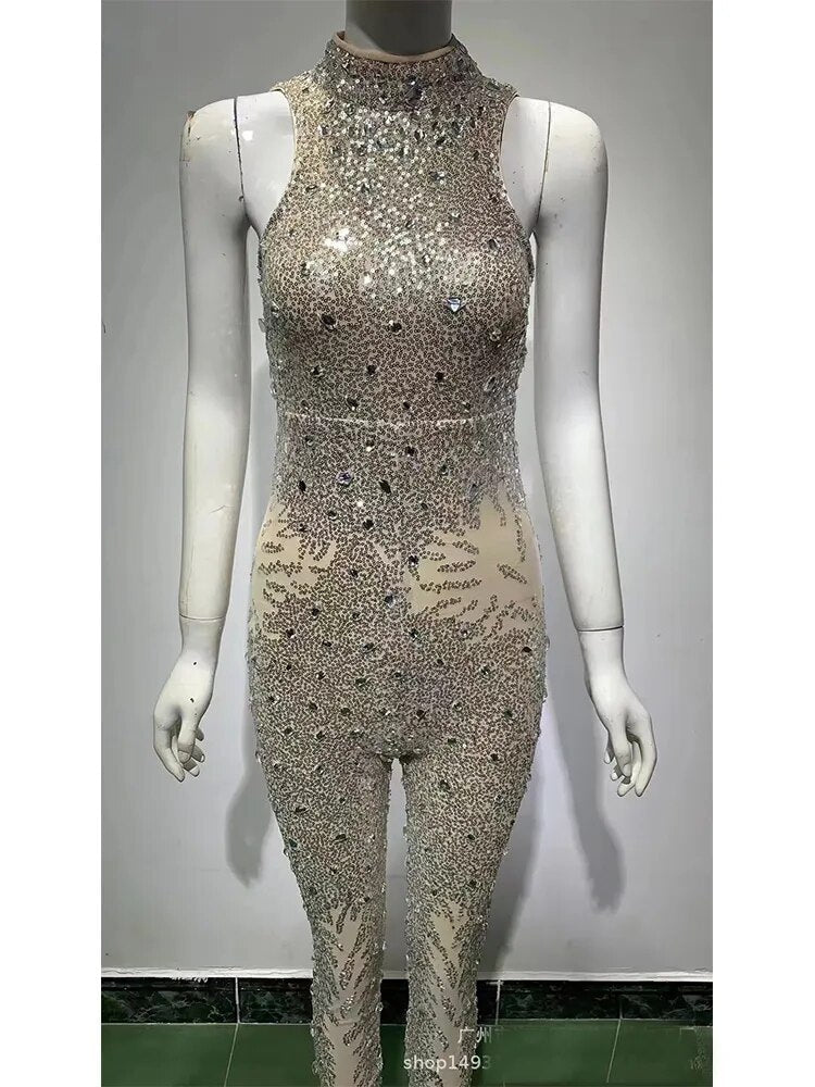 2023 Summer Women's Wear Independent Station Sprinkle Gold Sexy Sleeveless Pants Jumpsuit Women Bodysuit