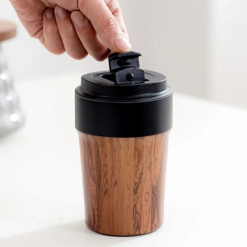 Tasse à café Portable en Grain de bois avec couvercles, gobelet isolé sous vide, tasse Thermos pour garder le café, le thé, chaud et froid, revêtement intérieur en céramique