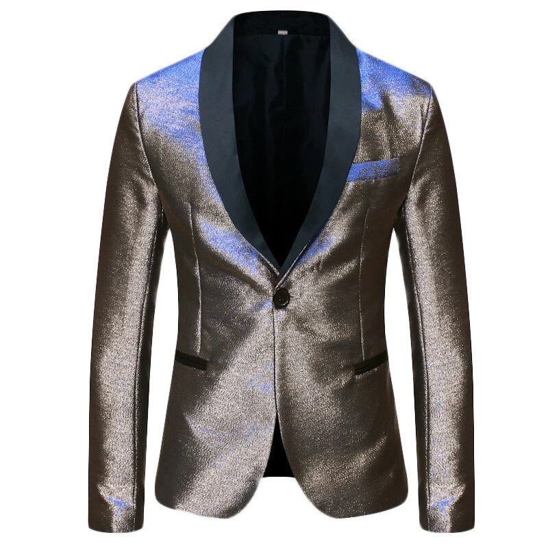 Mens Shiny Fashion Gradient Dress Blazer One Button Shawl Lapel Elegant Suit Jacket Men Casual Party Prom Wedding Banquet Tuxedo