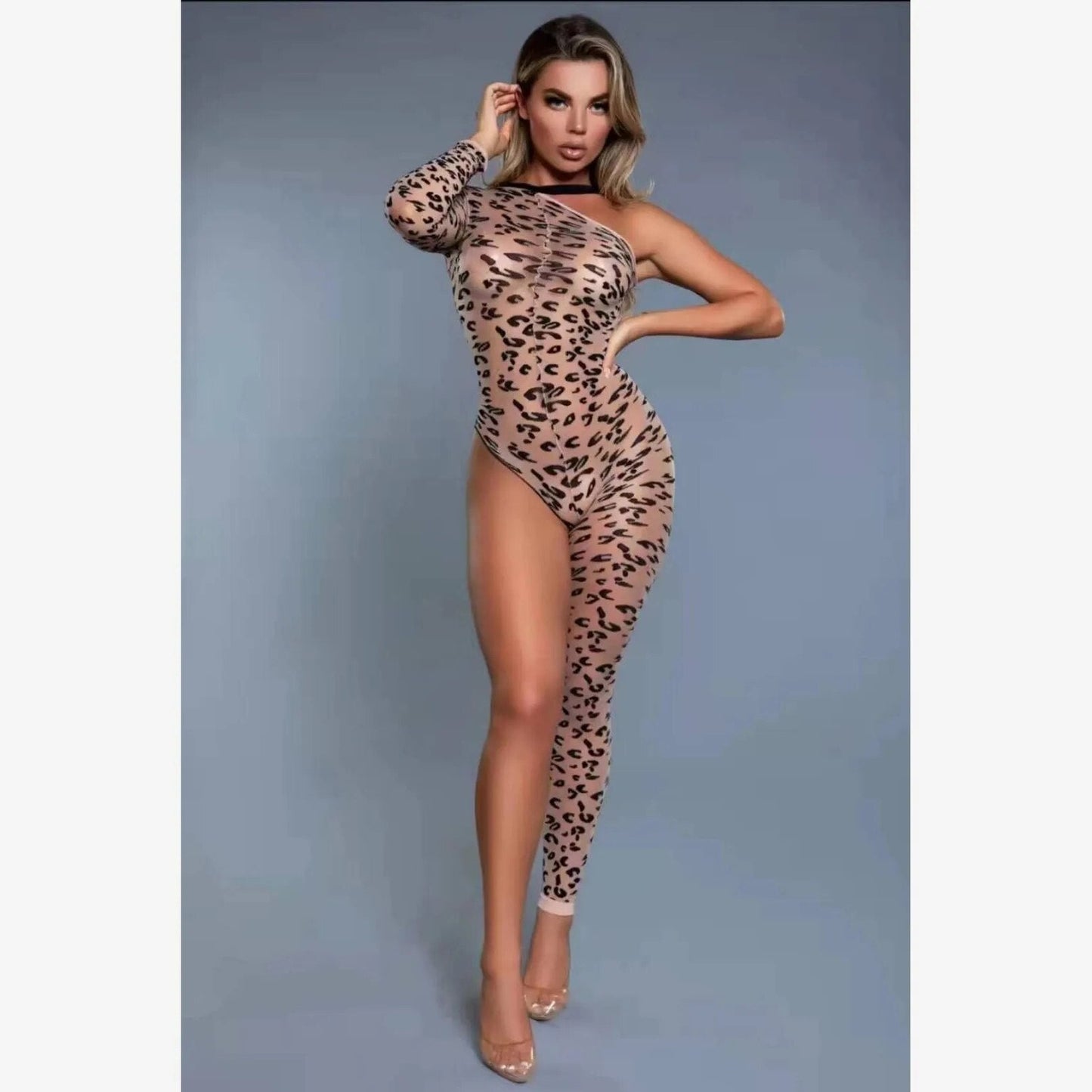 Costume Woman Leopard Bodystocking Bodycon One Leg One Sleeve Sexy Lingerie 2023 Body Suit Lingerie