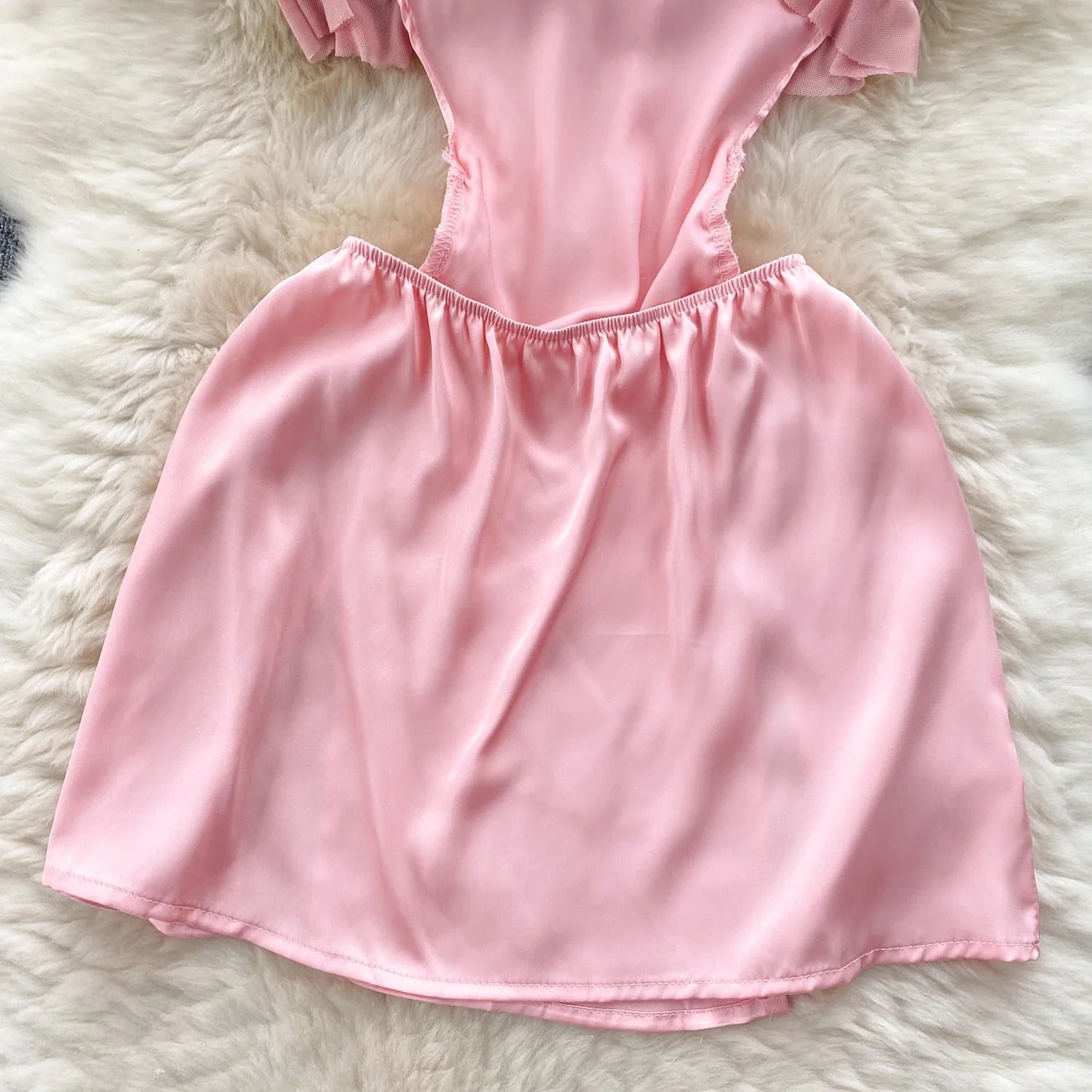 Sensual Ruffles Mini Halter Dress Women Hollow Out Backless Slim Split Nightdress Fashion Sexy   Nightwear Wanita