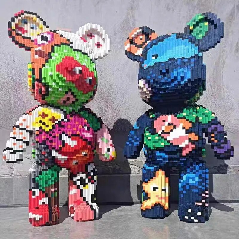 Mini ours violent de dessin animé, modèle de couleur Bearbrick avec bloc de construction léger, briques en Micro diamant, jouets pour enfants, coffret cadeau d'anniversaire